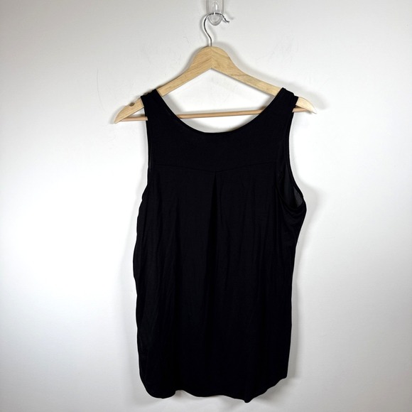 Fortune + Ivy Sleeveless Top Tank Medium Black Front Zip Silver Mixed Media‎ NEW - Picture 2 of 8
